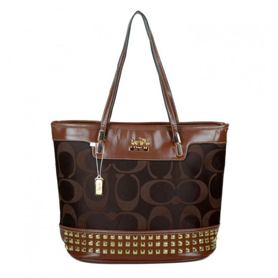 Coach Tanner Stud Medium Coffee Totes DKJ | Coach Outlet Canada